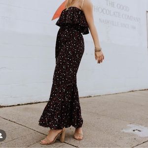 Strapless floral jumpsuit with bellbottoms